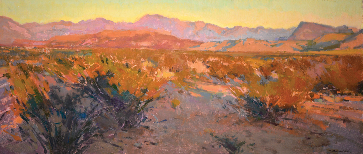Jill Carver, "Desert Serenade," oil, 13 x 30 in.