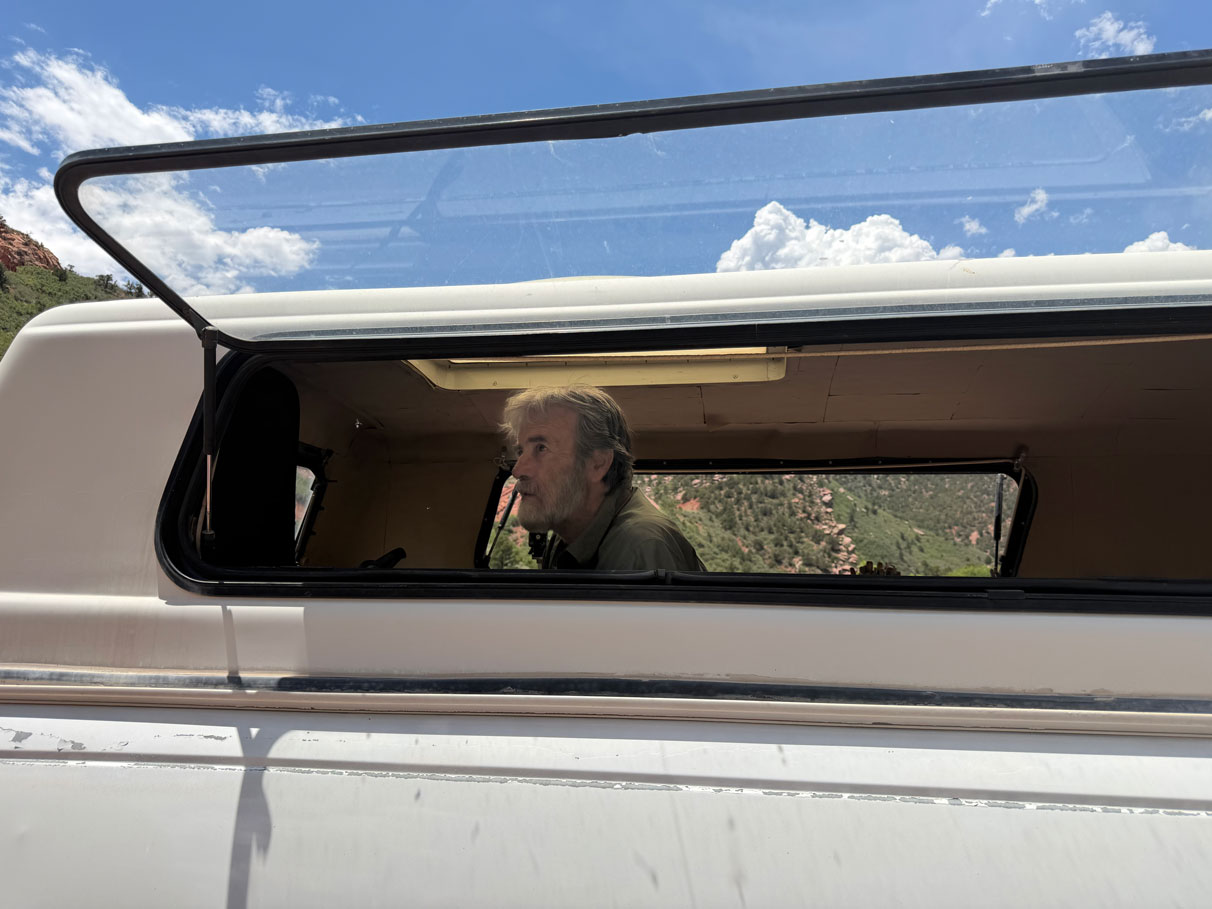 Spike viewing his subject from his "paint-mobile"