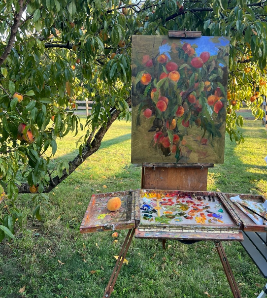 Stephanie Birdsall plein air painting fruit trees