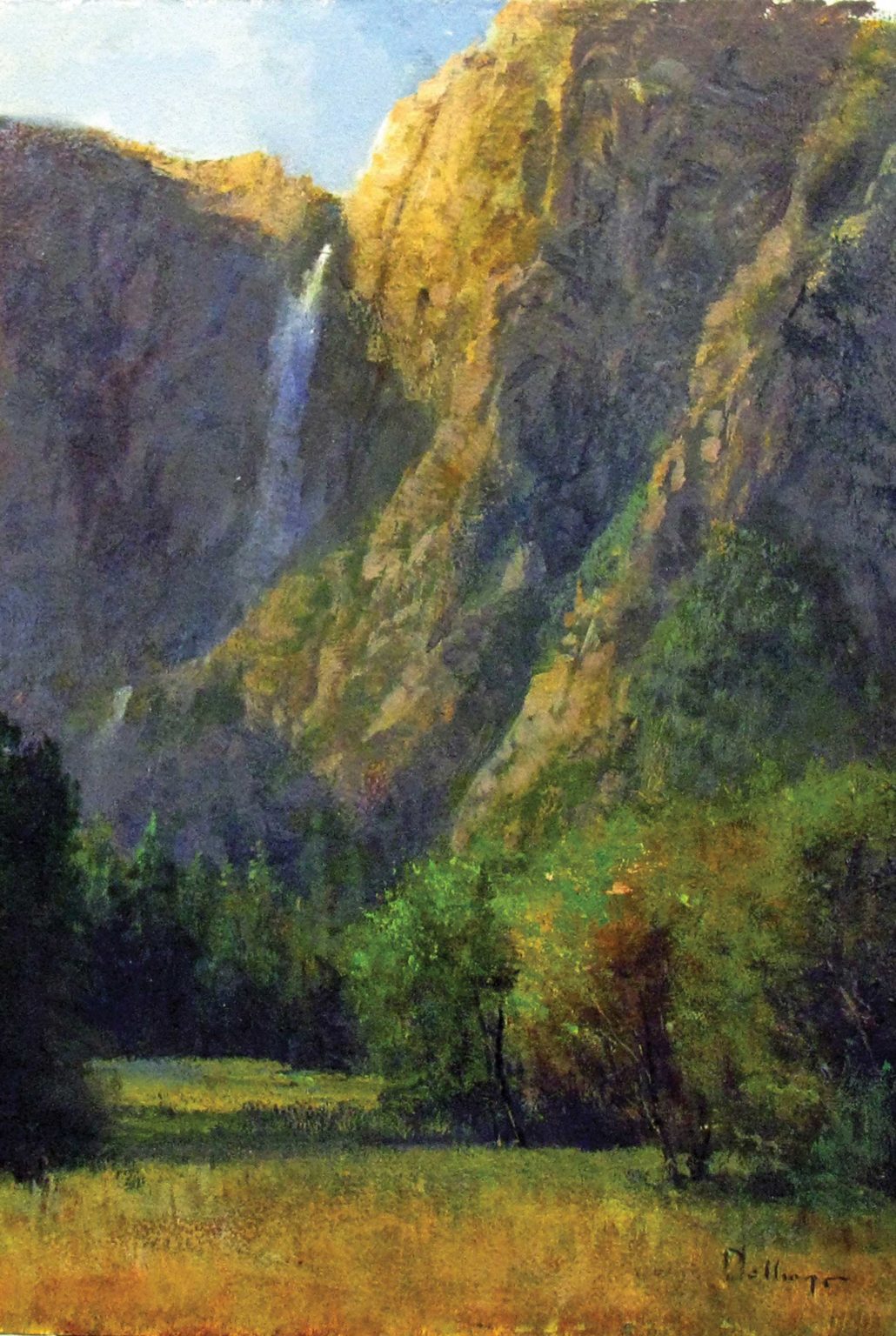 Gil Dellinger (b. 1942), “Yosemite Falls,” [Yosemite National Park, California], 2019, acrylic on canvas, 84 x 48 in., St. Joseph’s Hospital, Stockton, California
