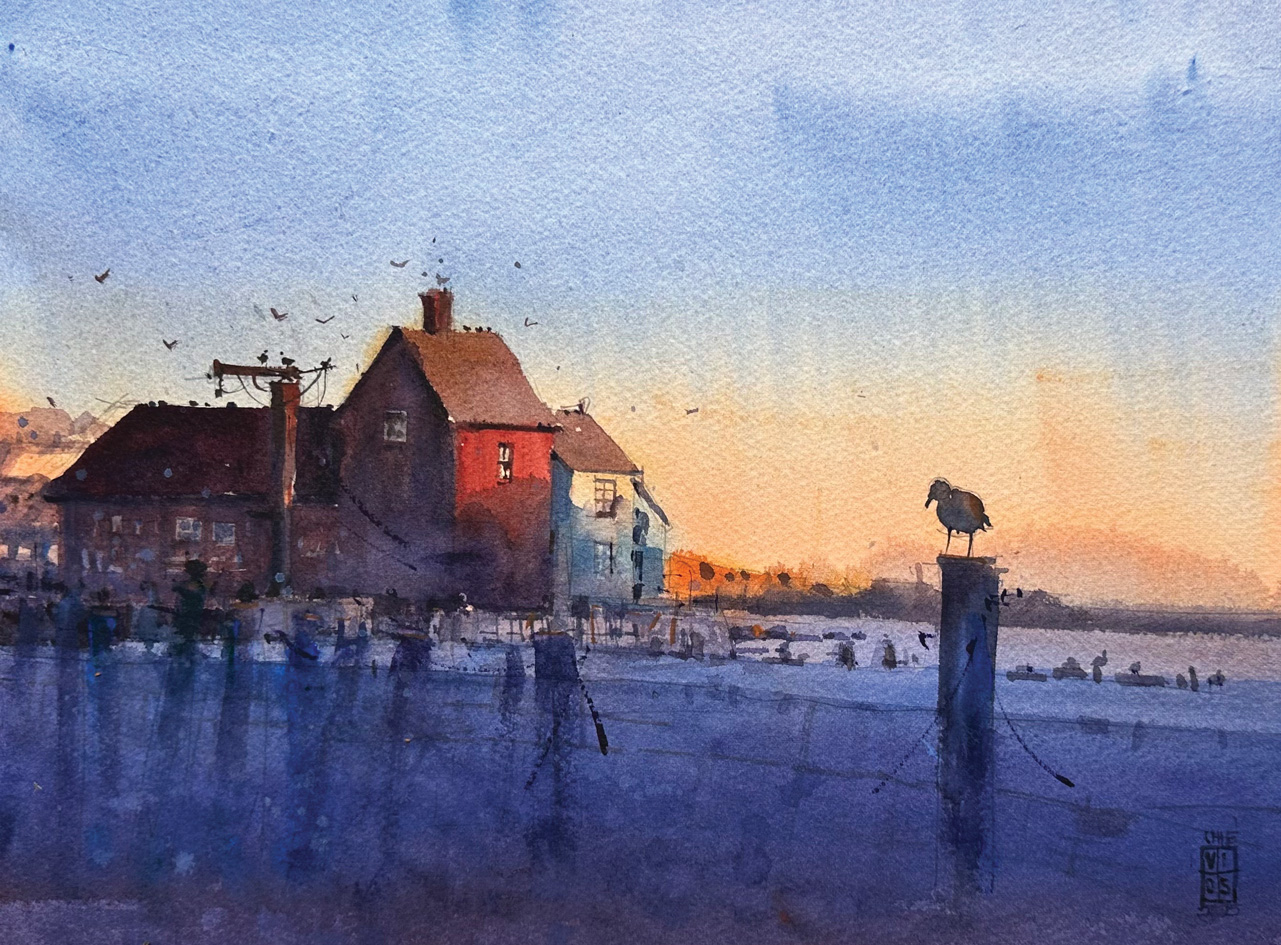 Richie Vios, "Early in Motif #1," 2025, watercolor, 12 x 16 in., private collection, plein air