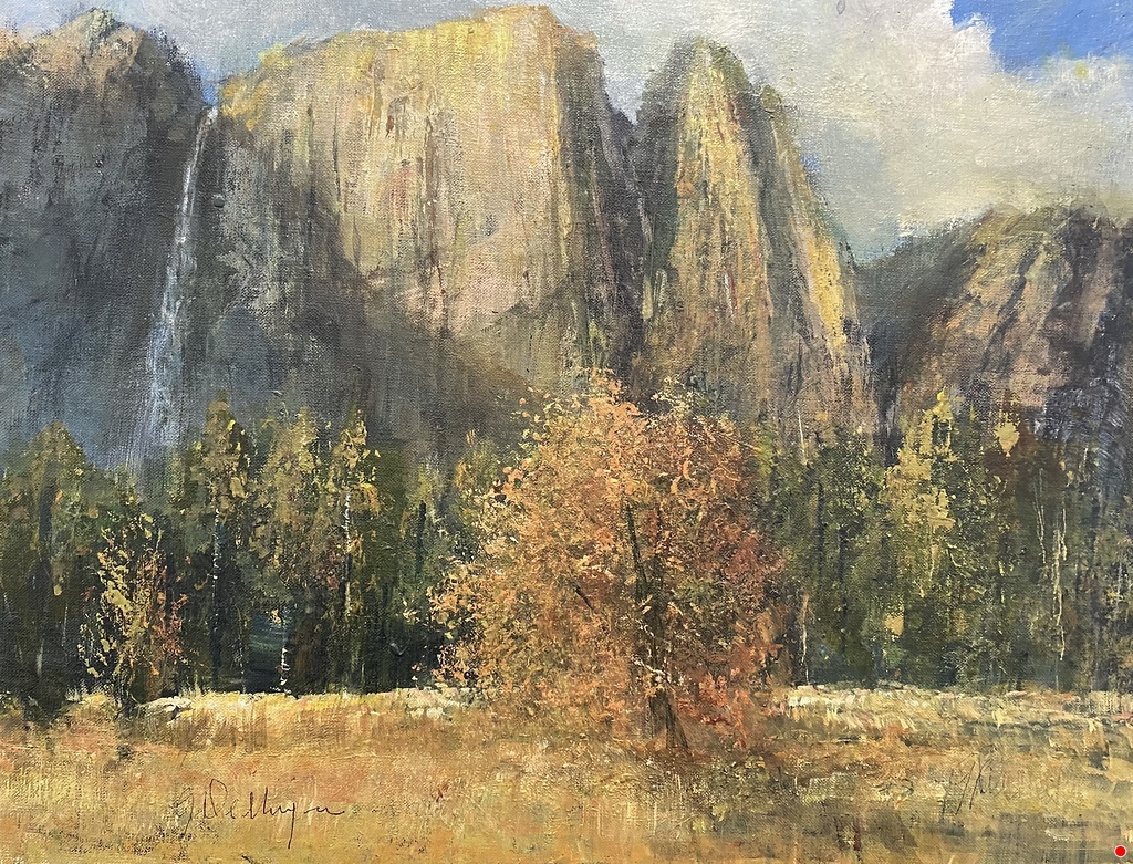 Gil Dellinger, "Yosemite Falls," varnished gouache, 12 x 16 in