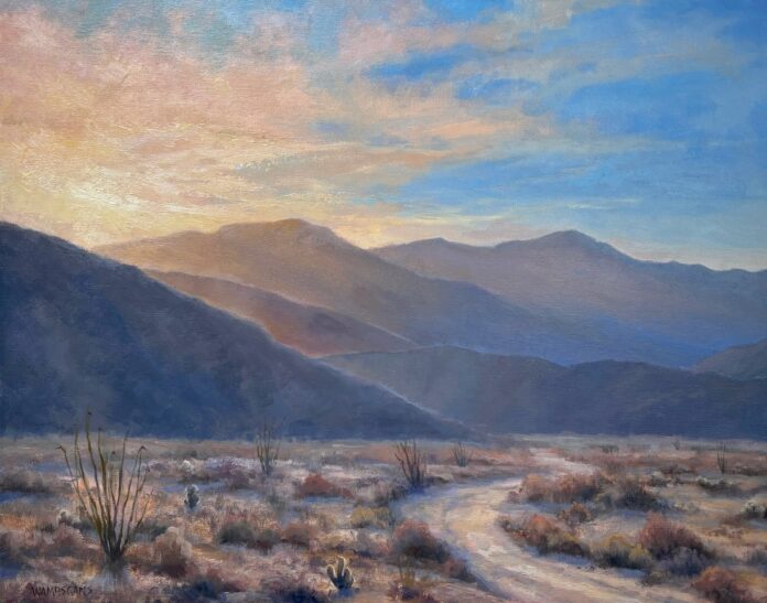 "Following The Fading Light" by Laura Wambsgans "Following The Fading Light" by Laura Wambsgans - plein air painting of the California desert
