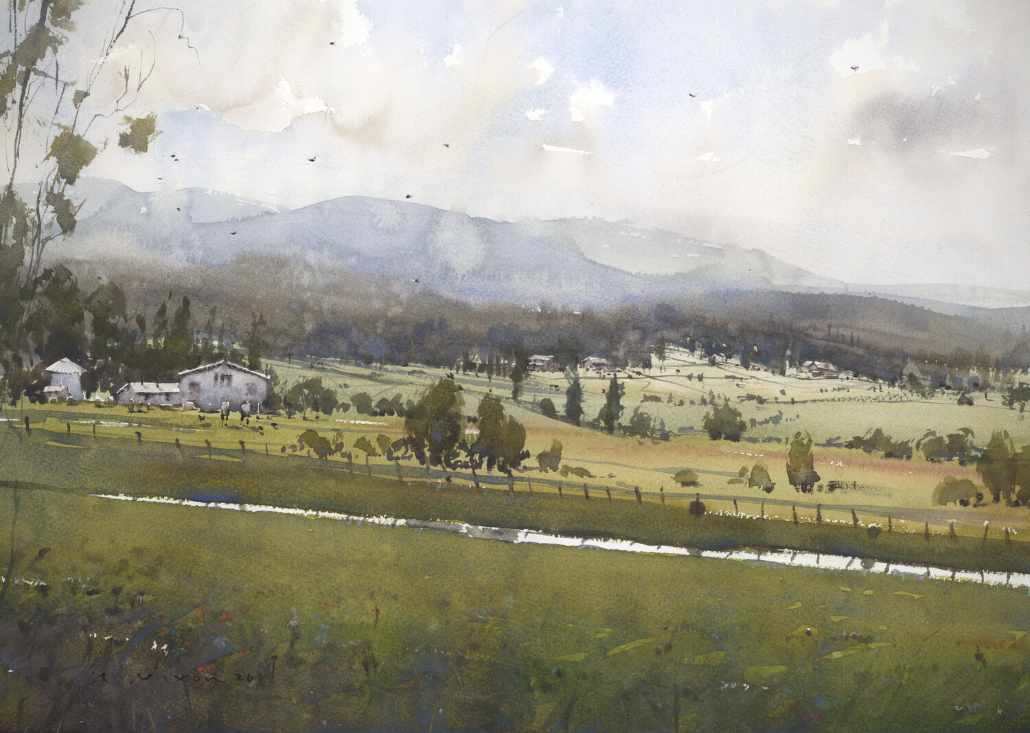 Best Plein Air Landscape: Michelle Dixon, “The Two of Us and the Sky,” watercolor, 14 x 21 in.