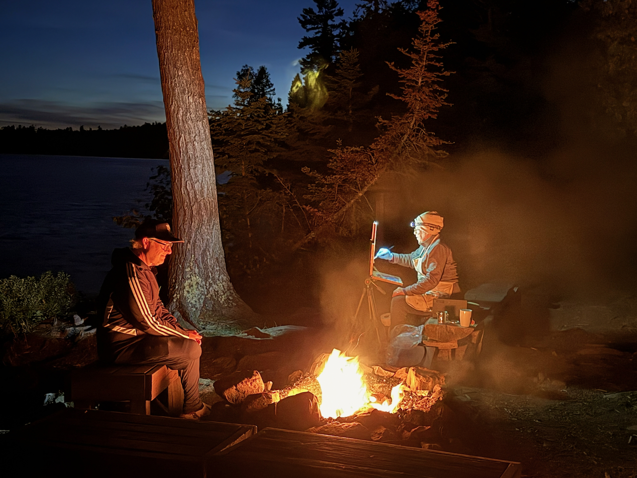 Plein Air Grand Marais - Painting by the campfire