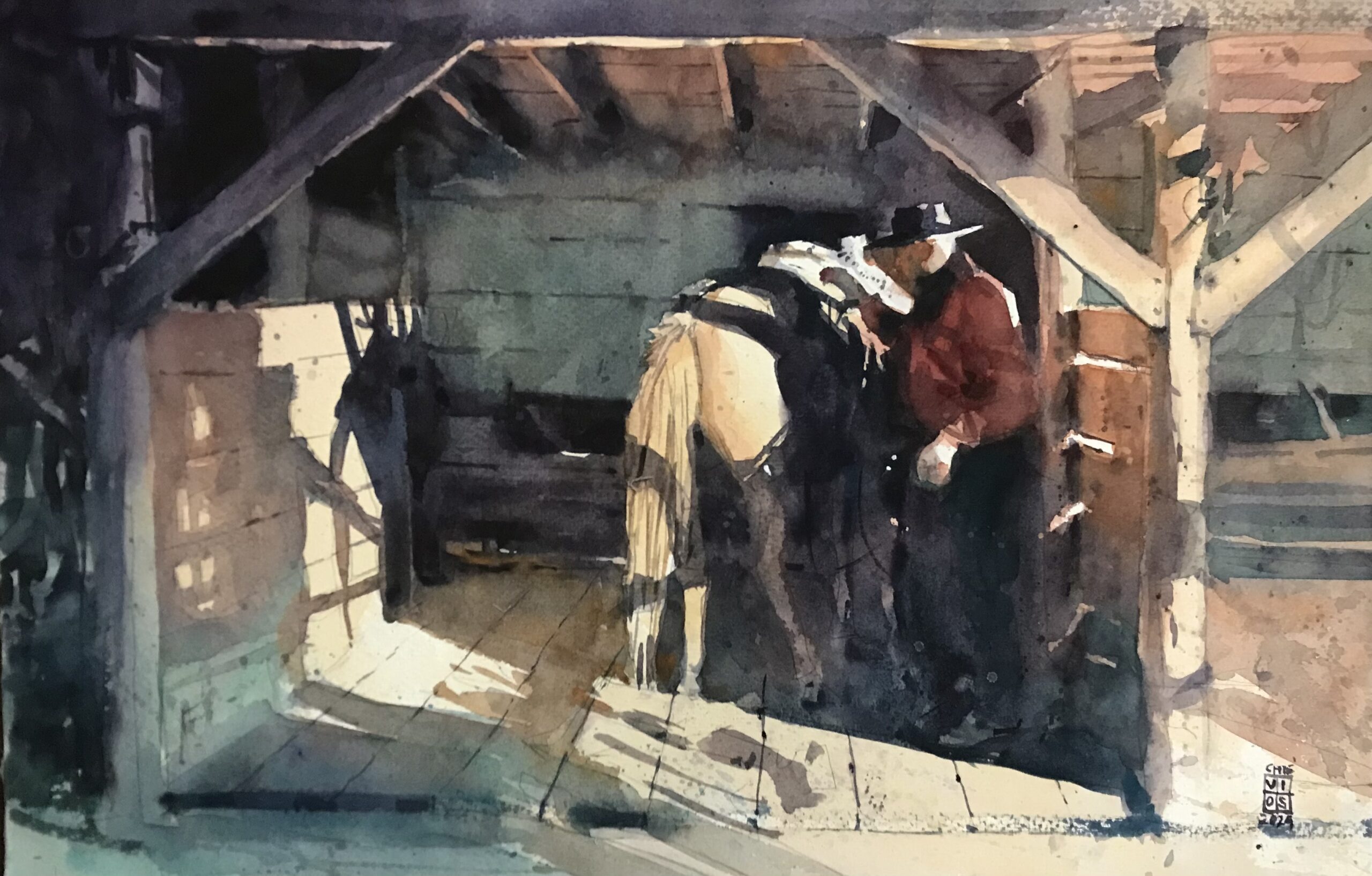 Richie Vios, "Quarter Horse," 2025, watercolor, 15 x 22 in., Available from artist, Studio