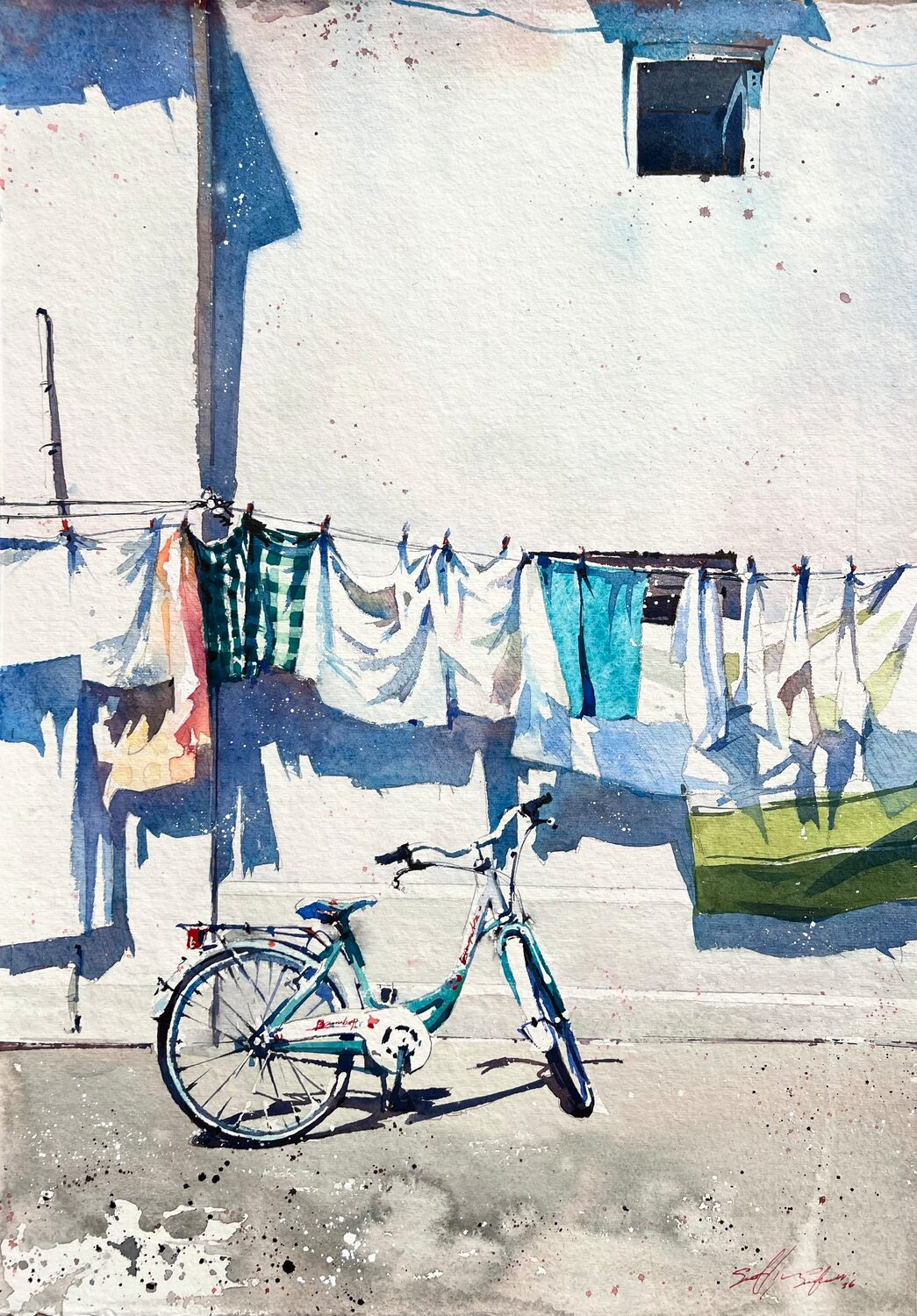 Best Plein Air Watercolor: Svetlin Sofroniev (Bulgaria), “Fresh Linen Parking,” watercolor, 22 x 16 in.