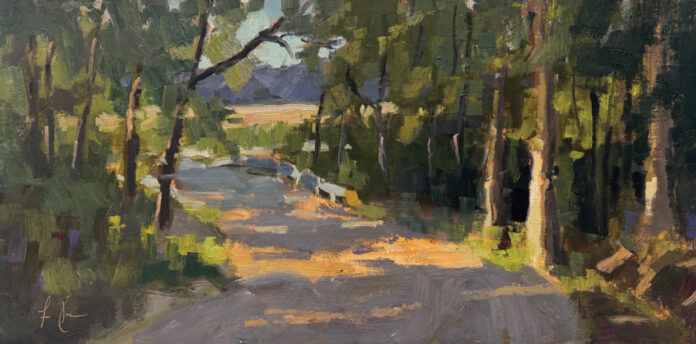Fen Rascoe, "Sunday Drive," 2026, oil, 12 x 24 in., private collection, plein air
